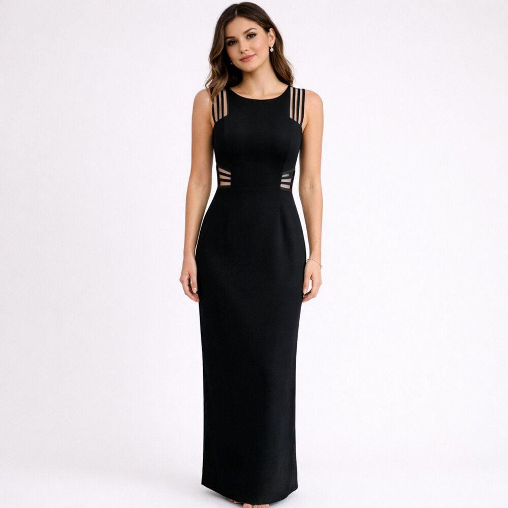 Aidan Mattox Gown Black Illusion Sleeveless 6